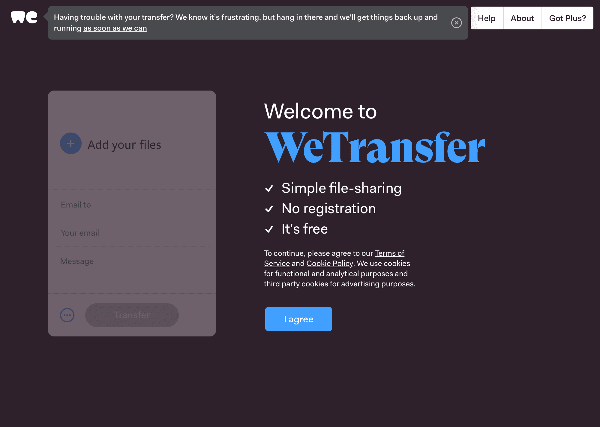 WeTransfer Home Page